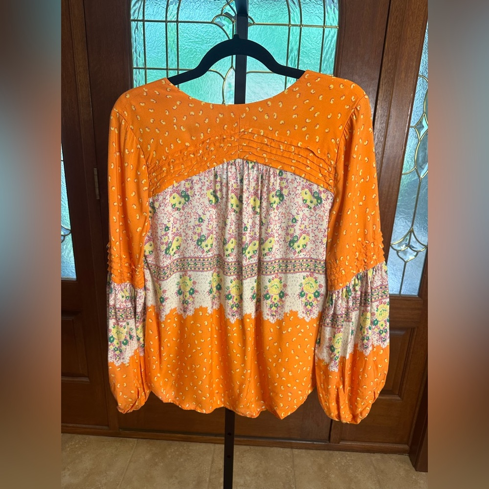 Anthropologie Maeve Ceresco Orange Floral Peasant Blouse NEW - Picture 4 of 10
